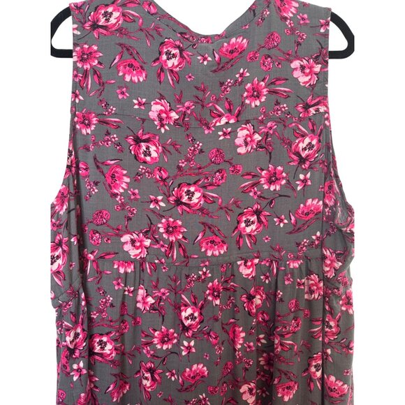 Torrid Plus Size 3X Floral Sleeveless Blouse Gray Pink - Picture 12 of 16